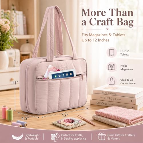 Large Craft Storage Tote with 17 Clear Pockets&Tool Holders