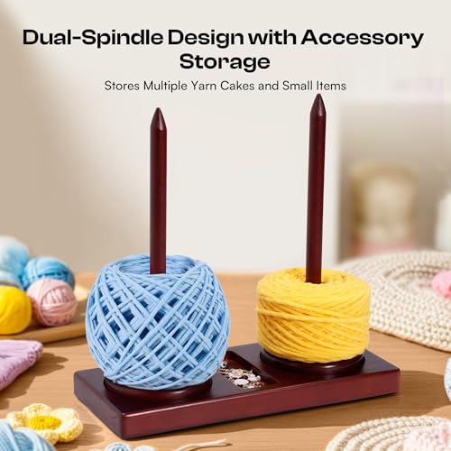 Wooden Yarn Spinner Stand with 2 Spindles