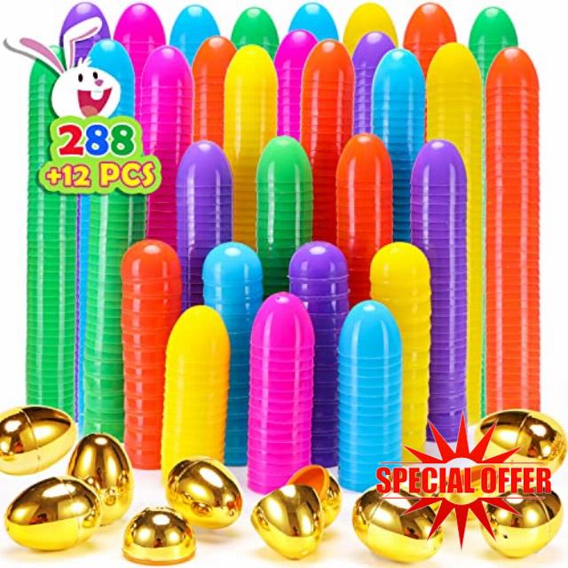 288 Easter Eggs -2.36" Bright Colors Plastic Easter Eggs Empty Include 18 Golden Eggs Perfect for Eggs Hunt