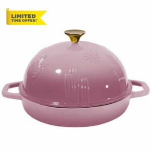 Flavehc Bread Oven Cast Iron Bread Dutch Oven with Cloche Lid for Bread Baking BerryPink Enameled Cast Iron Bread Oven with Dome Lid for Sourdough 5 q