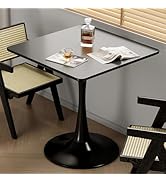 Aofure White Square Tulip Tabe for 2, 24 Inch Small Dining Tabe with Metal Pedestal Base for Kitc...