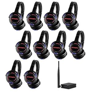 Rechargeable Wireless Silent Disco Headphones RF LED Flashing Light Headset 10pcs Headphones Bundle and 1 Transmitter 500m Distance