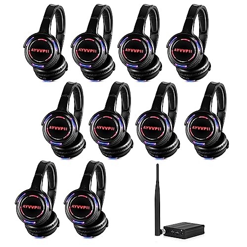 Rechargeable Wireless Silent Disco Headphones RF LED Flashing Light Headset 10pcs Headphones Bundle and 1 Transmitter 500m Distance