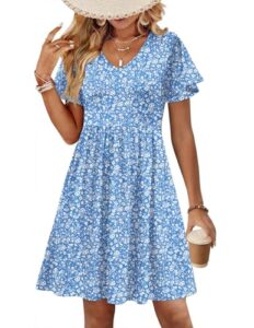Zeagoo Womens Summer Dress Casual Swing Sundresses Floral Ruffle Short Sleeve Wedding Guest Dress Beach Mini Dress 2026