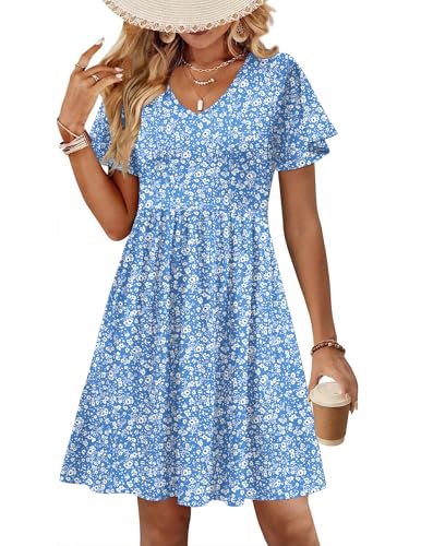 Zeagoo Womens Summer Dress Casual Swing Sundresses Floral Ruffle Short Sleeve Wedding Guest Dress Beach Mini Dress 2026
