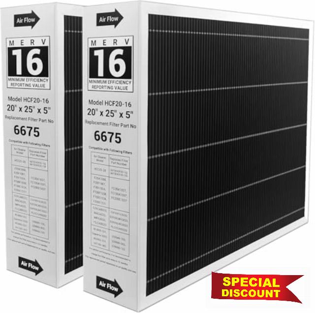 X6675 Merv 16 20x25x5 Efficient Furnace Filter Compatible with Lennox X6675 and Lennox HCC20-28 Furnace HVAC System