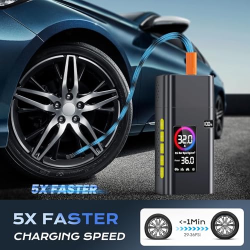 5x Fast Bicycle Pump With Digital Lcd Pressure Gauge/Led Light/Power Bank