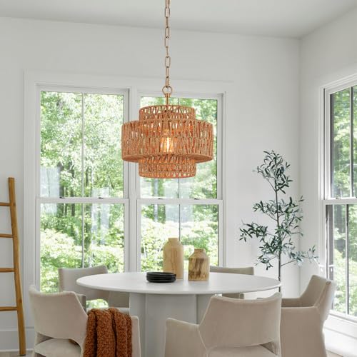 Hand-Woven Boho Farmhouse Hanging Light Fixture