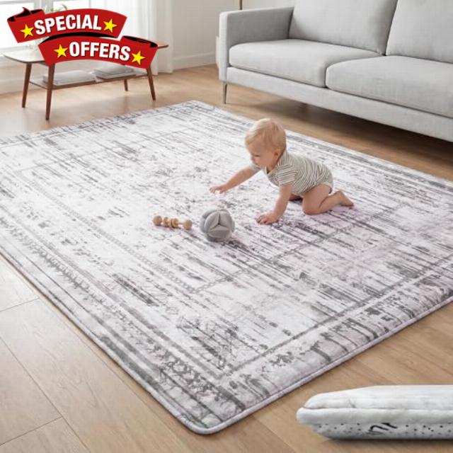 Baby Play Mat for Floor - 79x59 Inches 1.3" Thick Elasti-Foam Playpen Mat for Toddlers Infant Kids