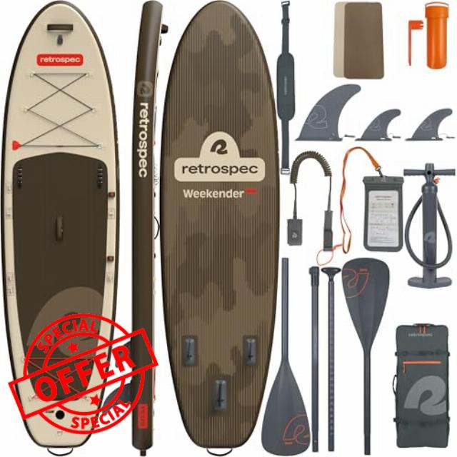 Retrospec Weekender Plus 10' Inflatable Stand Up Paddleboard Double Layer PVC iSUP Bundle w/Carrying case