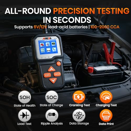 100-2000 CCA Automotive Load Tester Alternator Tester Auto Digital Battery Analyzer Cranking and Charging System Test Tool for Motorcycle Car Boat Truck SUV ATV