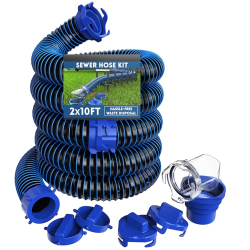 Sewer Hose for RV Camper - Includes 2 Attachable 10 ft Sewer Hose with Swivel Fitting