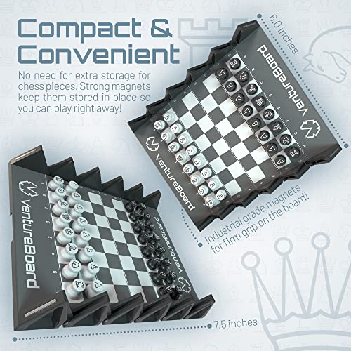 Portable Travel Chess Board Game Pieces - Black/Grey