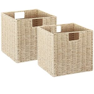 Set of 2 Hand-Woven Storage Baskets for Shelves with Handles