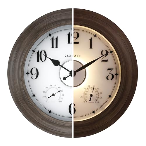 Large Lighted Metal Wall Clock with Smart Night Light Sensor