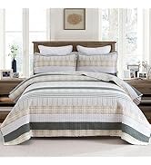 Homzard Quilts Queen Size - Black and White Queen Comforter Set, 100% Cotton Black Grey Striped B...