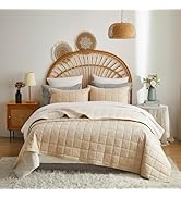 softpage Quilts Queen Size,Beige Cotton Bedspreads Queen Size,3-Pieces Queen Quilt Set with Beige...