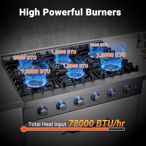 Freestanding Commercial Cooktop NG/LPG Convertible with Cast Iron Grates