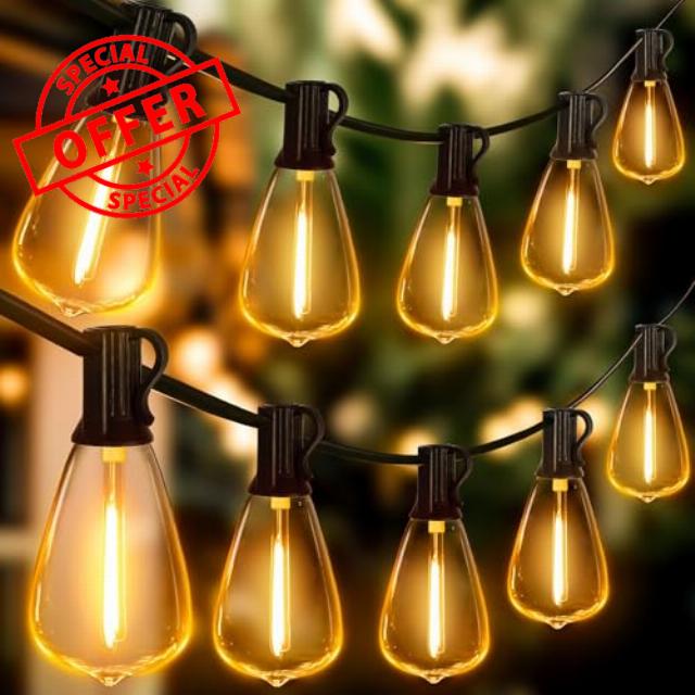 Ollny Outdoor String Lights 120FT with 60+2 Spare ST38 Vintage Bulbs