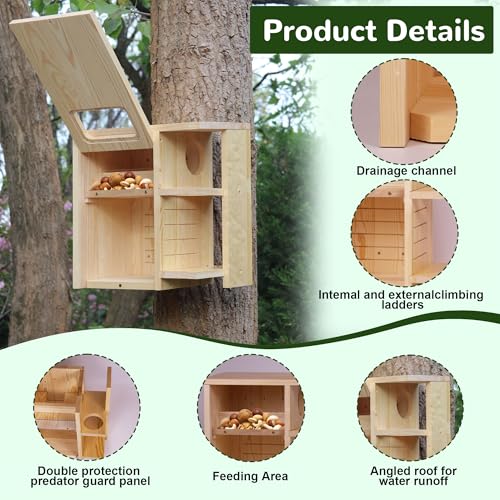 Squirrel Nesting Box with Multi-Platforms for Nesting & Shelte