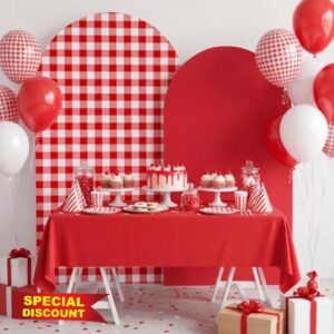 Tegeme Red Gingham Arch Backdrop Cover 7.2ft 6.6ft Stretchy Backdrop Cover for Baby Shower Party Wedding Birthday Party Ceremony Banquet Deco