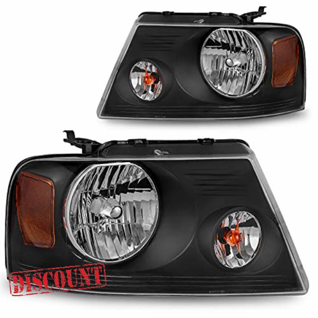DWVO Headlight Assembly Kit Compatible with 04 05 06 07 08 Ford F150 / 2006 2007 2008 Lincoln Mark LT Pickup Passenger and Driver Side Black Housing Amber Reflector Clear Lens