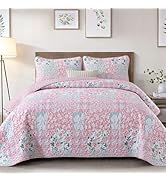 Dinjoy Floral Comforter Set Queen, 7 Piece Blue Bedding with Sheet Elegant Bed in a Bag with Bota...