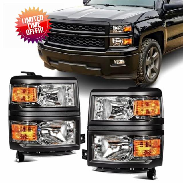Headlights Assembly for 2014 2015 Chevy Silverado 1500 Halogen Head Light Headlamp Replacement Driver and Passenger Side