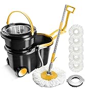 MASTERTOP Mop and Bucket with Wringer Set, Spin Mop Cleaning System with 3 Mop Pads,Spinning Mop ...