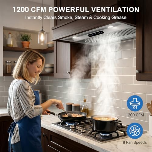 Stainless Steel Convertible Ducted/Ductless Vent Hood with 8-Speed Gesture Control & Touch Panel