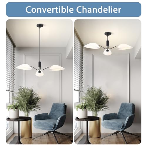 Sputnik Chandelier Black Pendant Lighting Fixture Glass Shade Ceiling Light for Dining Room Kitchen Island