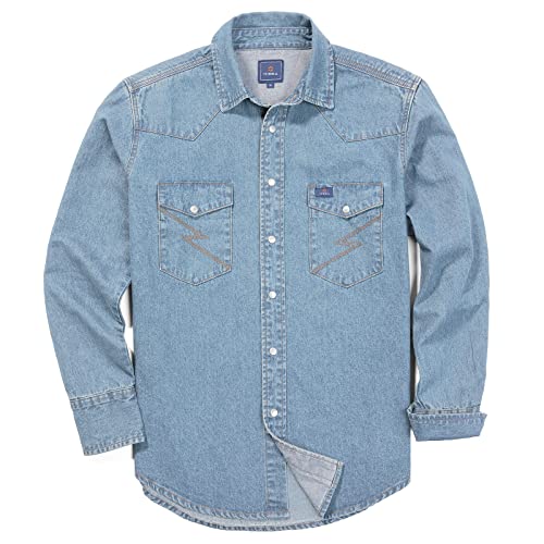 HISEA Men's Denim Shirt Long Sleeve Work Shirt Mens Regular Fit Button Down Shirts Cotton Work Shirts Washed Finish