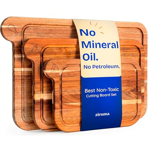Made of FSC Acacia Wood - Cutting Boards for Kitchen - Includes 3 Chopping Boards. By Ziruma