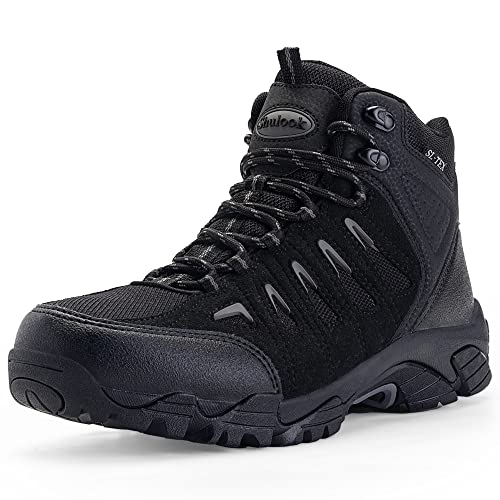 SHULOOK Men's Waterproof Hiking Boots Non-Slip Lightweight Mid Top Ankle Boot Breathable Hiker Trekking Shoes