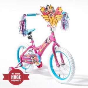 Wonder Woman 16 Inch Bike for Kids | Detachable Training Wheels for Safety & Balance | Pedal Powered Bicycle for Young Superheros Ages 4 and up| Perfect for Boys & Girls | Adjustable Sea