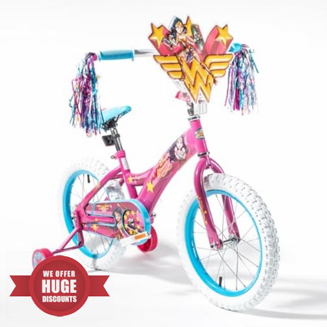 Wonder Woman 16 Inch Bike for Kids | Detachable Training Wheels for Safety & Balance | Pedal Powered Bicycle for Young Superheros Ages 4 and up| Perfect for Boys & Girls | Adjustable Sea