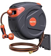 New Retractable Garden Hose Reel 5/8 inch x 50 ft 9 Pattern Nozzle Wall-Mounted Any Length Lock A...