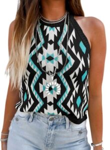 MARZXIN Women Sleeveless Sweater Tank Round Neck Casual Aztec Geometric Knit Sweater Top