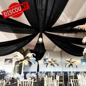6 Panels Black Ceiling Drapes for Wedding 5ftx10ft Chiffon Fabric Arch Draping Curtains Sheer Drapery for Party Ceremony Birthday Baby Shower Reception Stage Swag Ceiling Decorations
