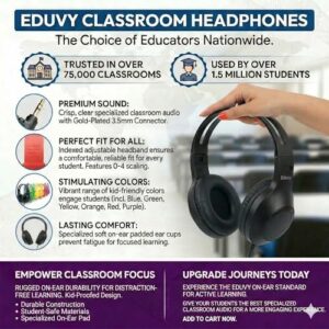Heavy-Duty School Pack Wired Headphones for Students. Teacher Must Haves Supplies from Elementary to College (12 Pack Black)