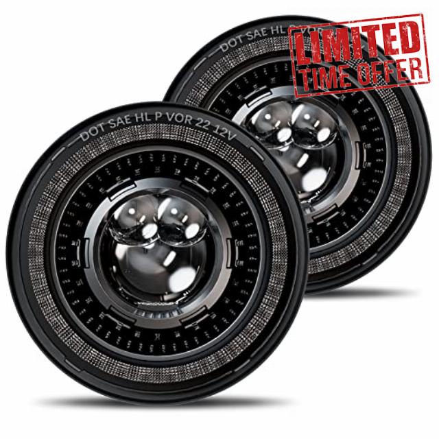HWSTAR New 1000% Bright Anti-glare 7 Inch Led Headlights Round Compatible with Jeep Wrangler JK JKU TJ LJ Chevy Ford GMC etc w/Starry DRL Start-up Gradient Halo Turn Signal H6024 DOT Hi/Lo Sealed Beam