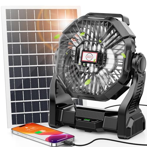 10W Solar Panel Rechargeable Battery Powered Camping Fan for Outside