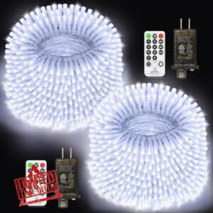 JXLEDAYY 2 Pack 403 FT 1000 LED Christmas Lights Outdoor Fairy Lights Plug in Extra Long String Lights with Remote Timer 8 Modes for Outside House Tree Garden Wedding Party Decorations-Cool White