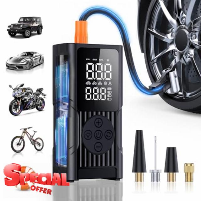 Hafuloky Tire Inflator Portable Air Compressor - 3X Faster Cordless Air Pump for Car Tires