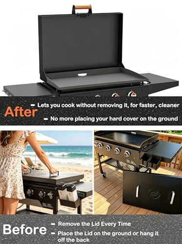 44-inch Griddles - Converts Hard Cover into Hinged Lid/Hood - No Drilling Powder Coated Steel Convert kit (Black)