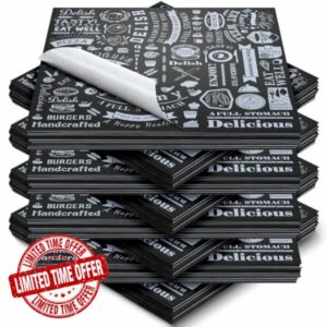 Outus 600 Pcs 12 x 12 Inch Deli Wax Paper Sheets Grease Resistant Tray Basket Liners Newsprint Paper Water and Grease Proof Sandwich Wrapping Square Hot Dog Wrappers for Food Baking (Black)