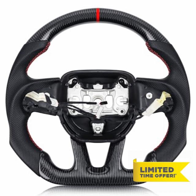 Real Carbon Fiber Steering Wheel For Dodge Charger/Challenger/Durango/Jeep Grand Cherokee/SXT/GT/RT/SRT/Heallcat With heating function D-shaped Nappa Perforated Flat-bottom Steering Wheel