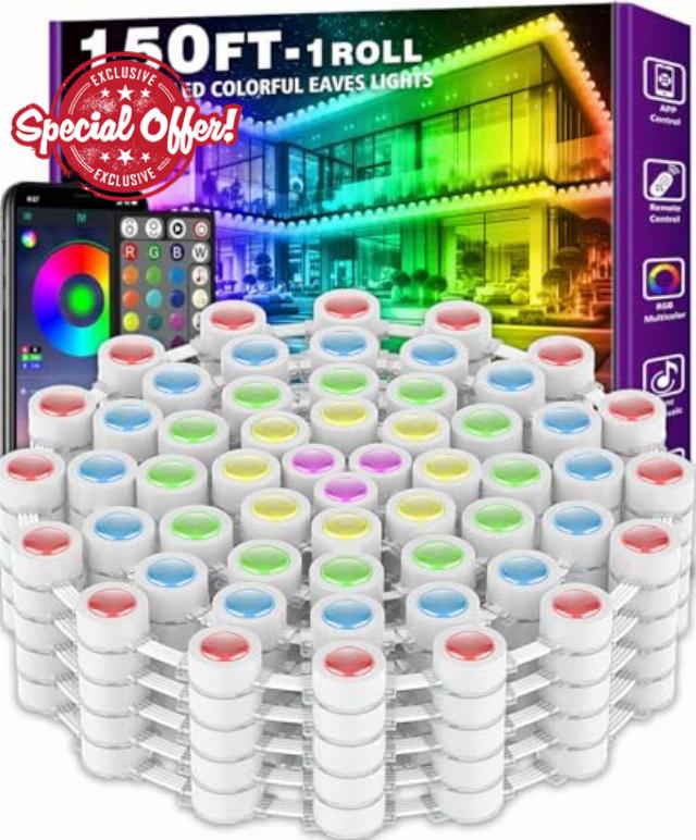 FBZ 150FT Permanent Outdoor RGB Lights - IP67 Waterproof with Smart App Control Remote