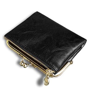 AOXONEL Womens Wallet Small Rfid Ladies Compact Bifold Leather Vintage Coin Purse With Zipper and Kiss Lock