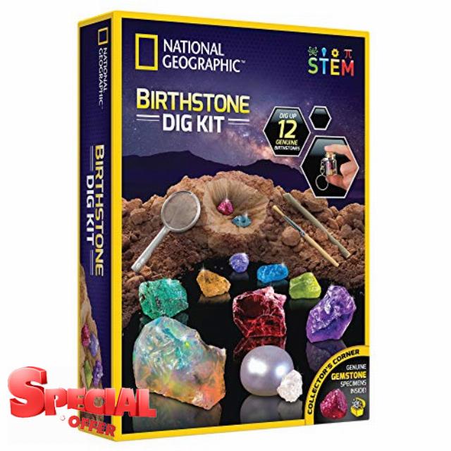 National Geographic Birthstone Dig Kit - Science Kit with 12 Genuine Birthstones